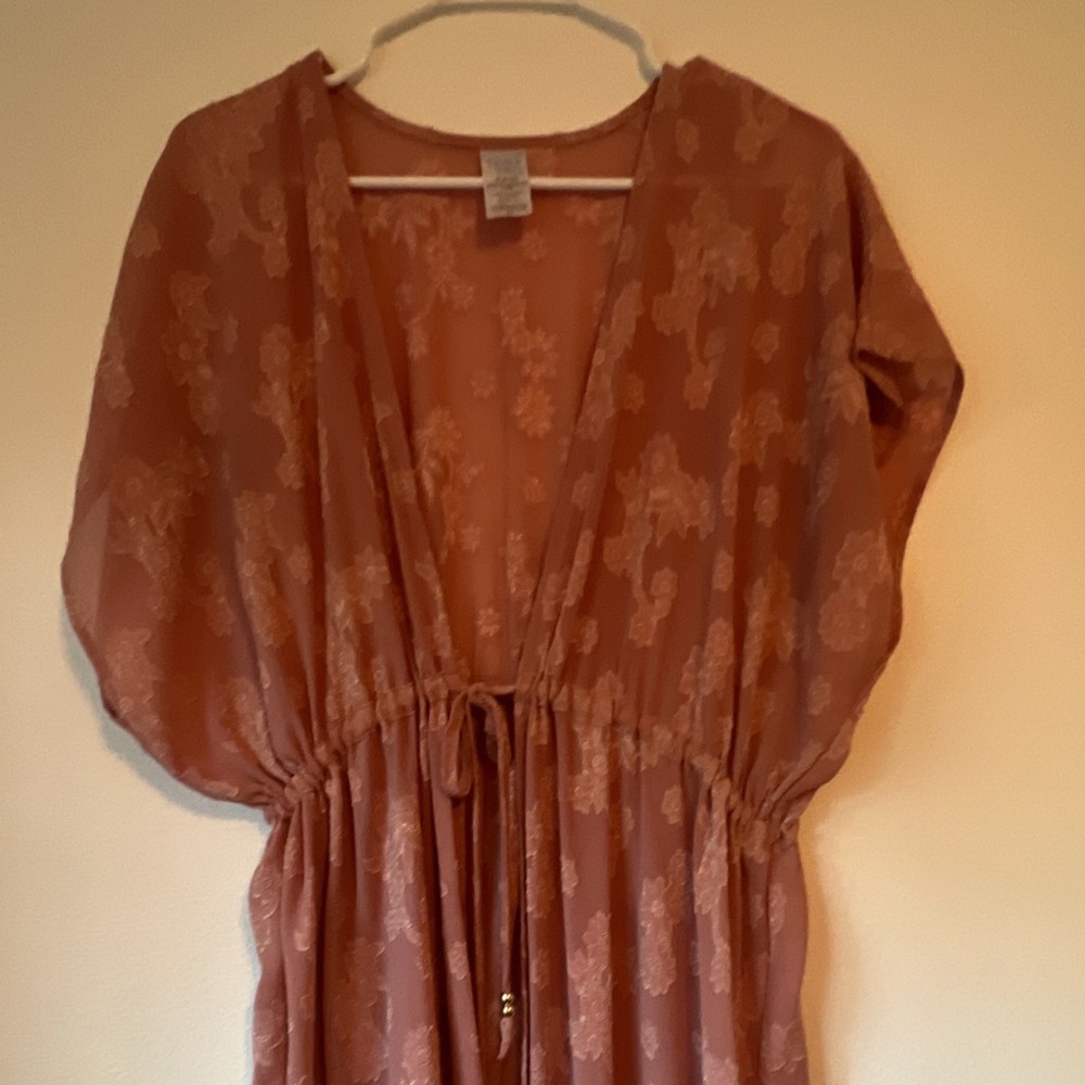 Time and Tru Brown Floral Chiffon Midi Dress V-Neck Balloon 3/4 Sleeve M - Picture 3 of 3